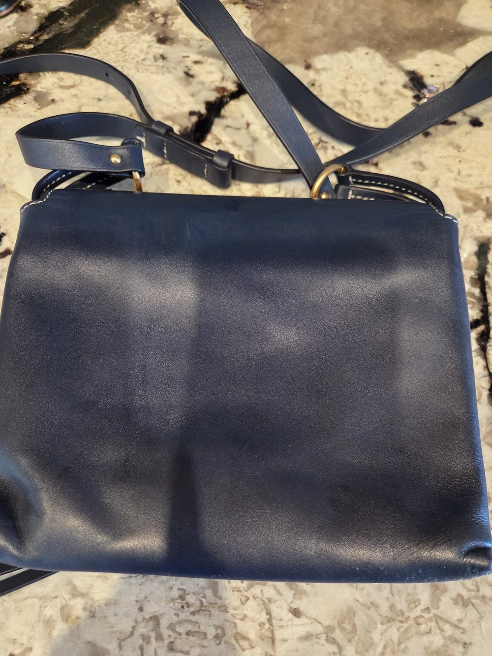Tory Burch Navy Leather Crossbody Bag with Logo Medallion And Coin Purse